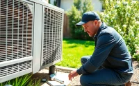 Expert technician providing ac repair in Glendale, AZ, ensuring comfort in a sunny backyard setting.