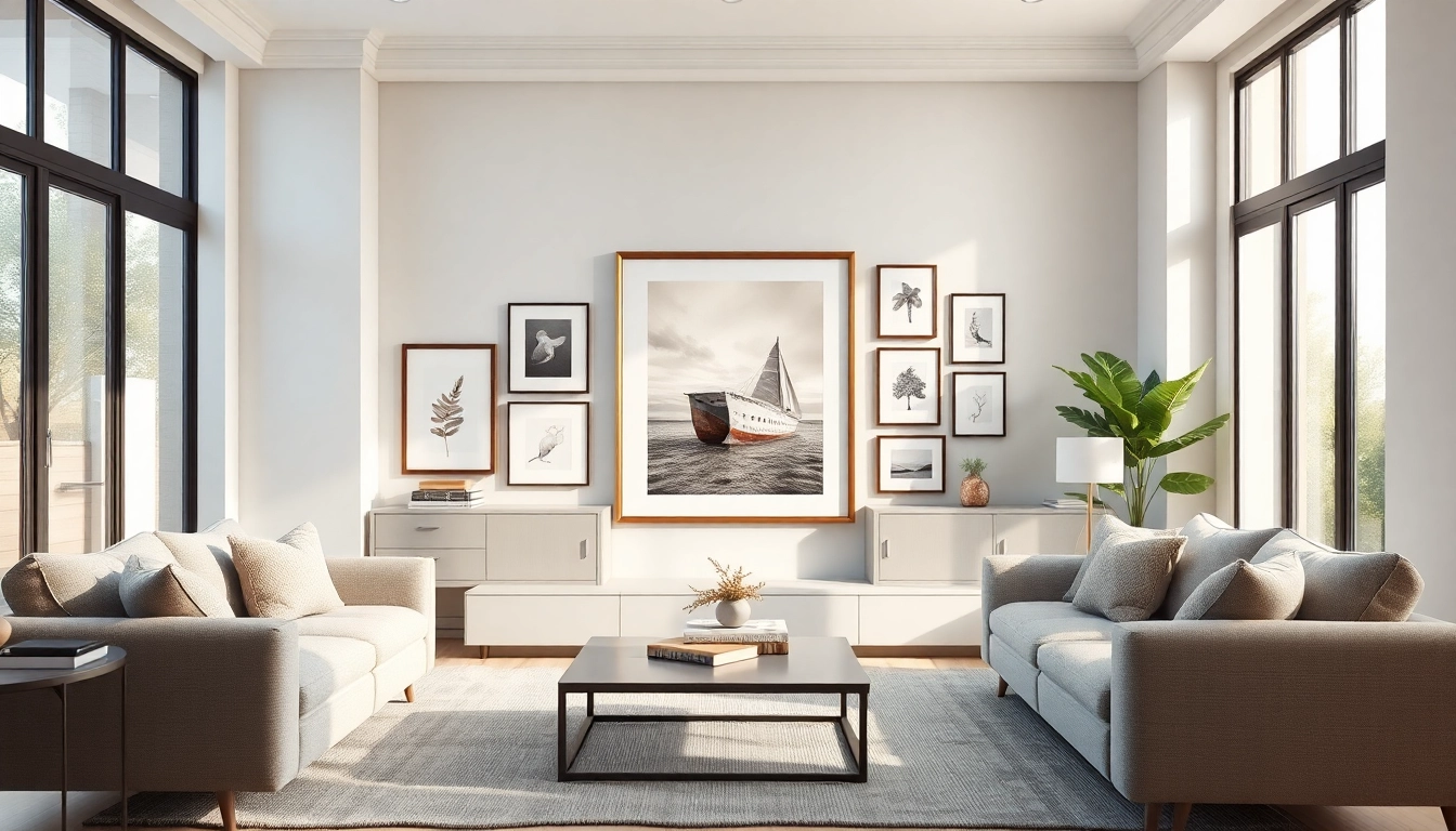 Showcasing a stunning 24x36 frame in an elegantly modern living room gallery wall.