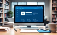 Utilize an AI checker tool on a modern workspace desktop for accurate content verification.