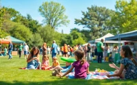 Clarksburg families enjoying community picnic activities in a vibrant park.