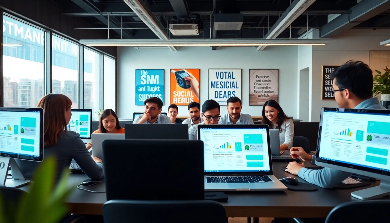 SMM panel Thailand professionals collaborating in a vibrant digital marketing workspace.