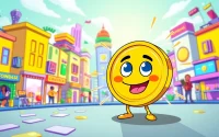 Animate your understanding of coinbase meme coin with a vibrant cartoon gold coin character.