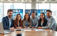 Engaged professionals at a startup recruitment agency collaborating in a modern office environment.
