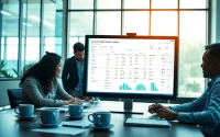 Engaged team analyzing accounts payable workflow software in a modern office.