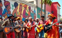 Celebrate diverse cultures through music in an energetic street performance.