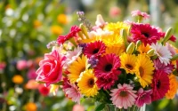 Brightly arranged Orange County flowers in a vibrant garden setting, featuring seasonal blooms and natural light.
