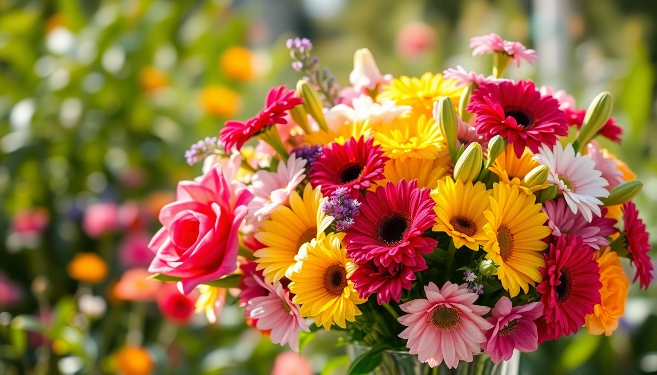 Brightly arranged Orange County flowers in a vibrant garden setting, featuring seasonal blooms and natural light.