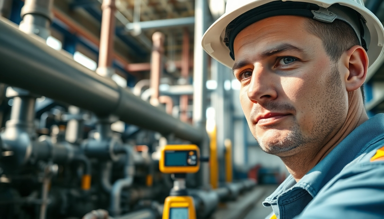 Engineer evaluates pipe stress Company systems in an industrial setting.