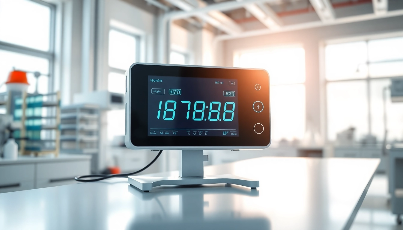 Hydrazine monitor displaying real-time data in a laboratory environment.