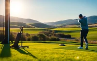 Enhance your game with unique golf training aids showcased by a focused golfer.