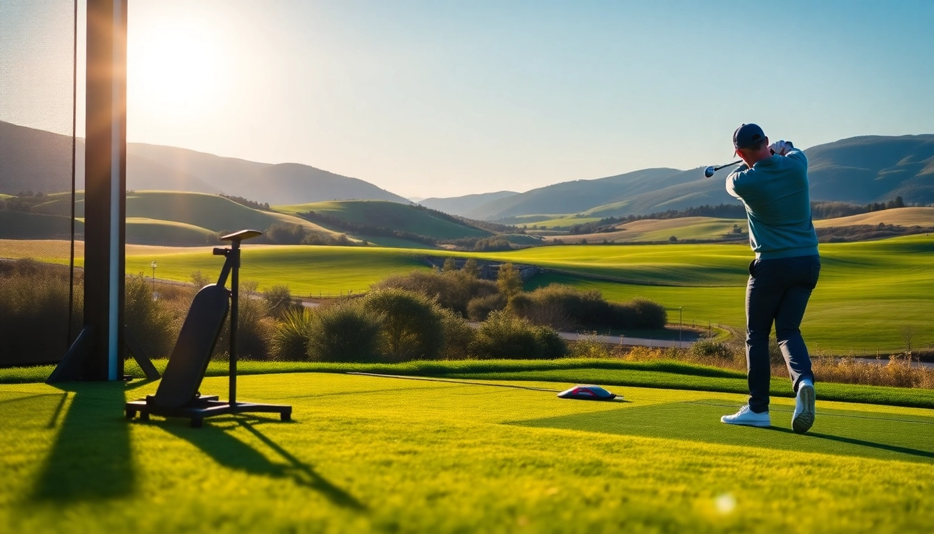 Enhance your game with unique golf training aids showcased by a focused golfer.