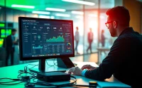 Utilizing a proxy server online with a professional dashboard interface showing real-time analytics.