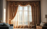 Elegant living room featuring curtains & drapes that enhance light control and privacy in a cozy atmosphere.