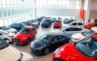 Find Used Vehicles in a vibrant car showroom showcasing various models and styles.