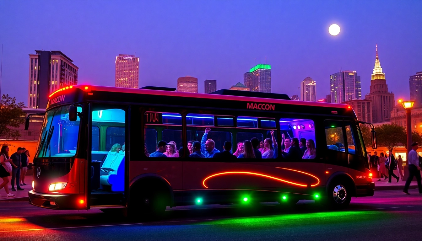 Celebrate in style with a macon party bus featuring vibrant LED lights and a lively atmosphere.