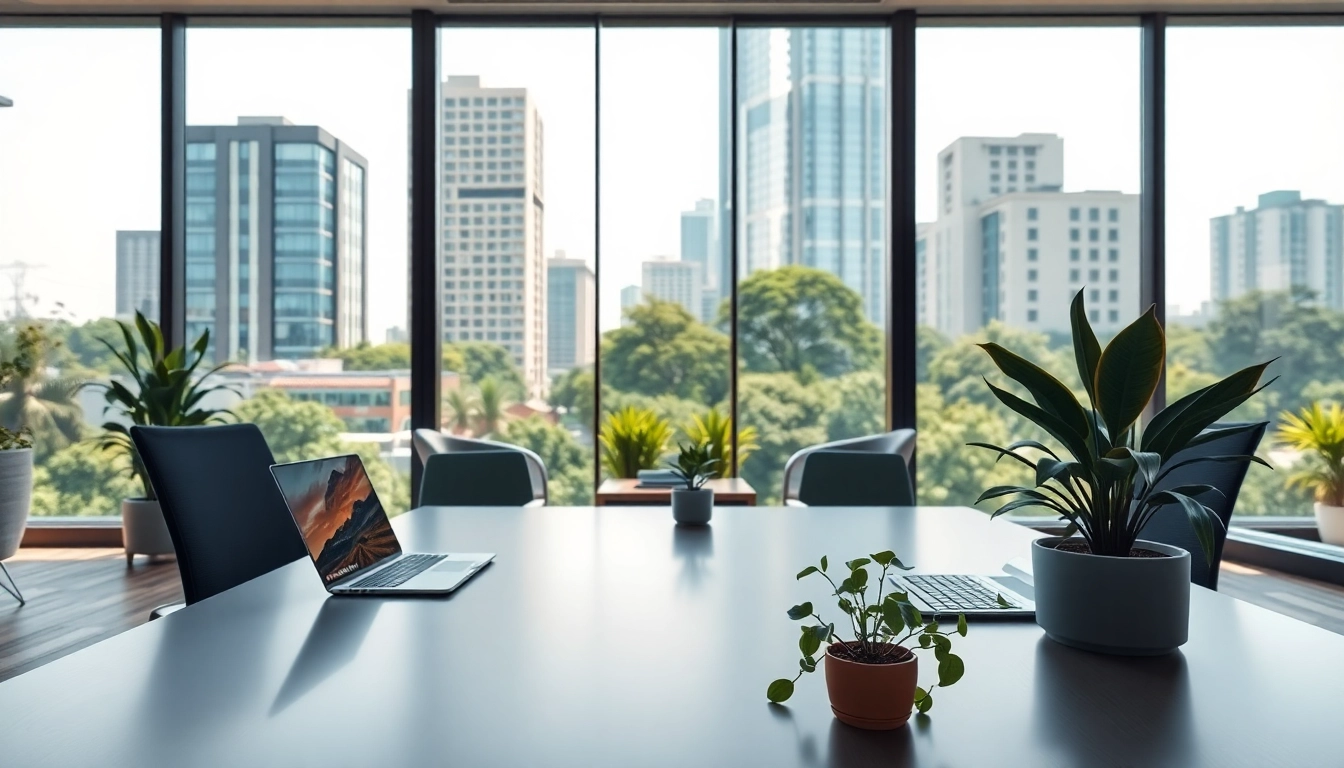 Architectural office space for rent in Bangalore with modern amenities and city views.