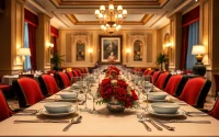 Experience the elegance of European Pesach hotels with a luxurious Seder dining setup.
