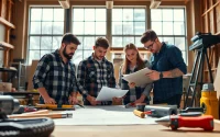 Students practicing in construction trade schools in Texas using real tools and blueprints.
