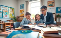 Engaging tutoring session focused on 11 plus tuition with a student and tutor in a bright study room.