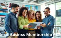 Discussing strategies for a Small Business Membership Plan among diverse entrepreneurs in a vibrant office.