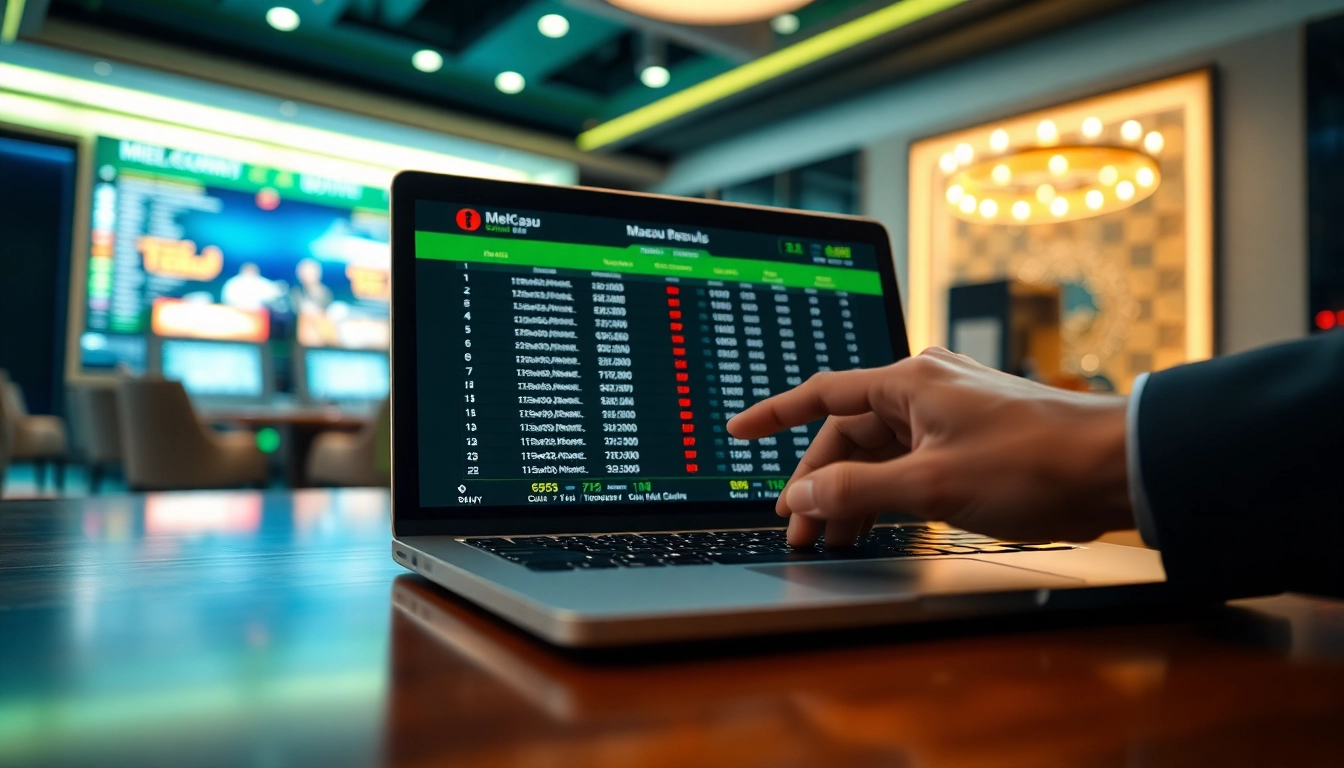 Membaca hasil taruhan di Macau dengan fokus pada laptop berkilau.