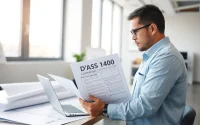 DAS 140 form submission process with a contractor in a bright office setting.
