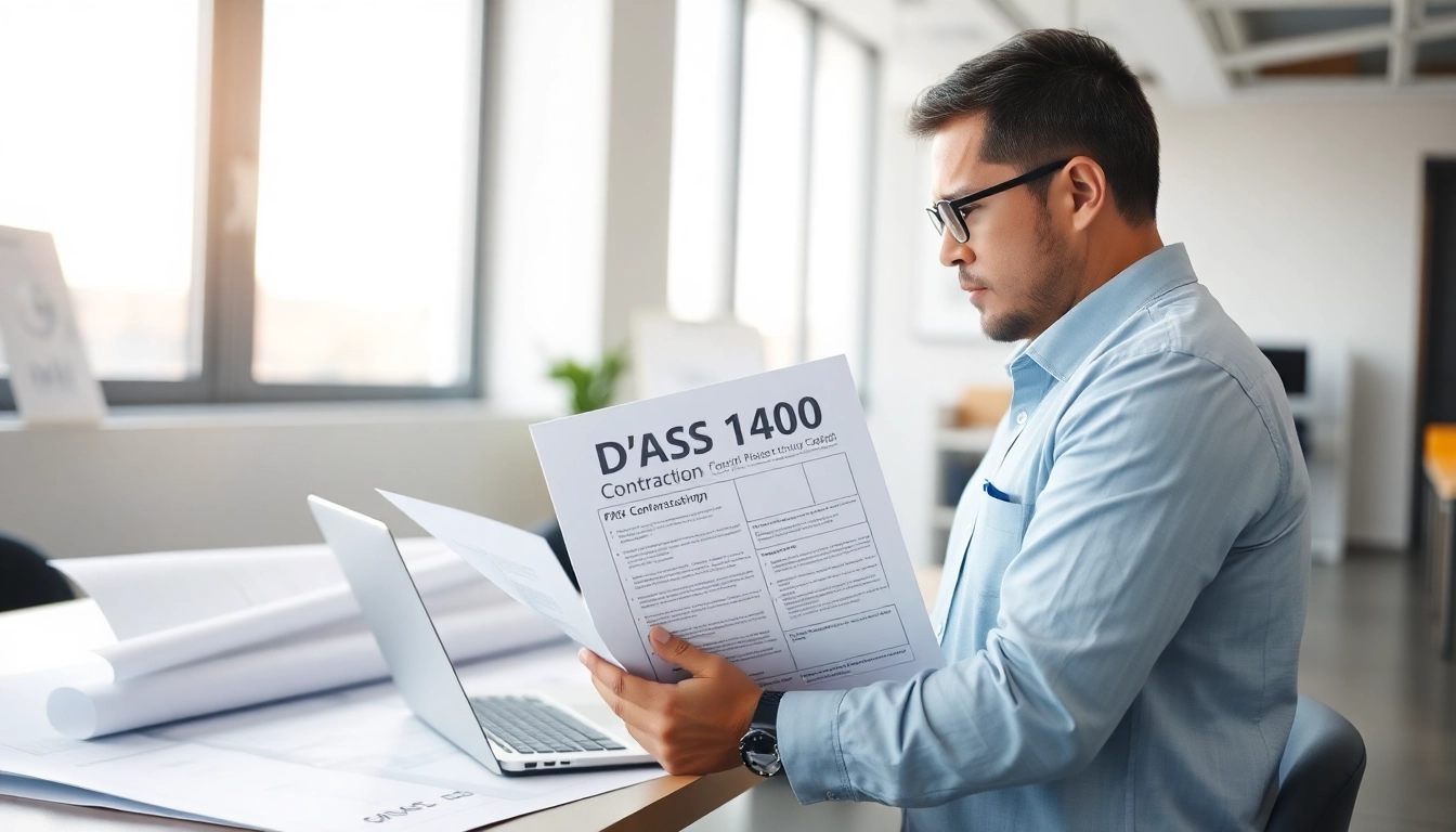 DAS 140 form submission process with a contractor in a bright office setting.