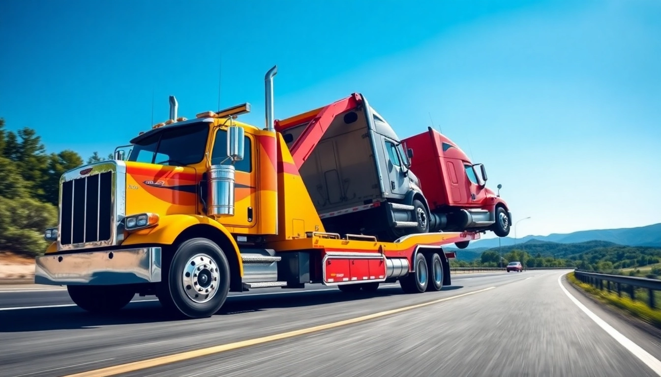 Affordable big rig towing company showcasing reliable towing services in action on the highway.