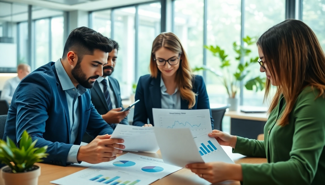 Analyze competitor pricing analysis data with a diverse business team in a modern office.