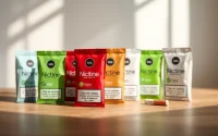 Engaging display of what are nicotine pouches on wooden surface, highlighting their unique packaging.