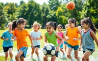 Girls participating in Multi Sports Camps for Girls, showcasing teamwork and athleticism.