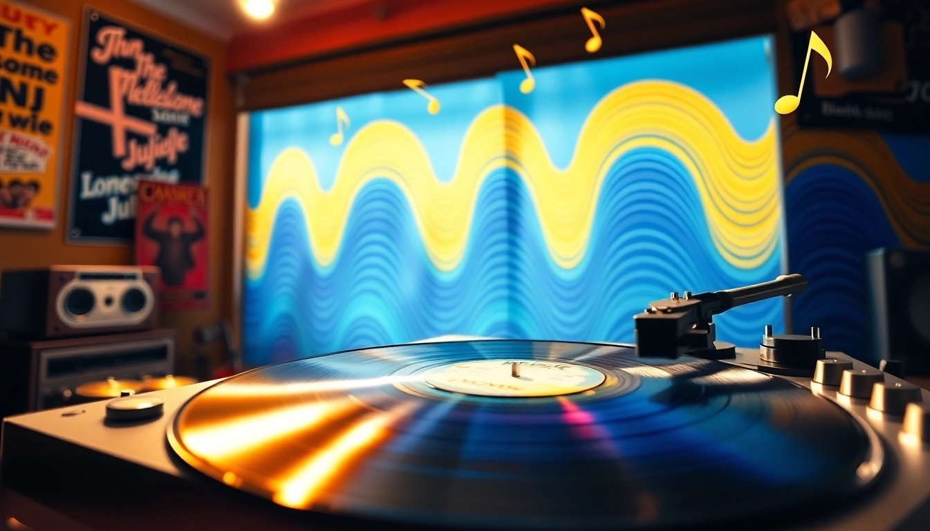 Capture the essence of the song "Check It Out" by showcasing a vibrant music scene with a record player.
