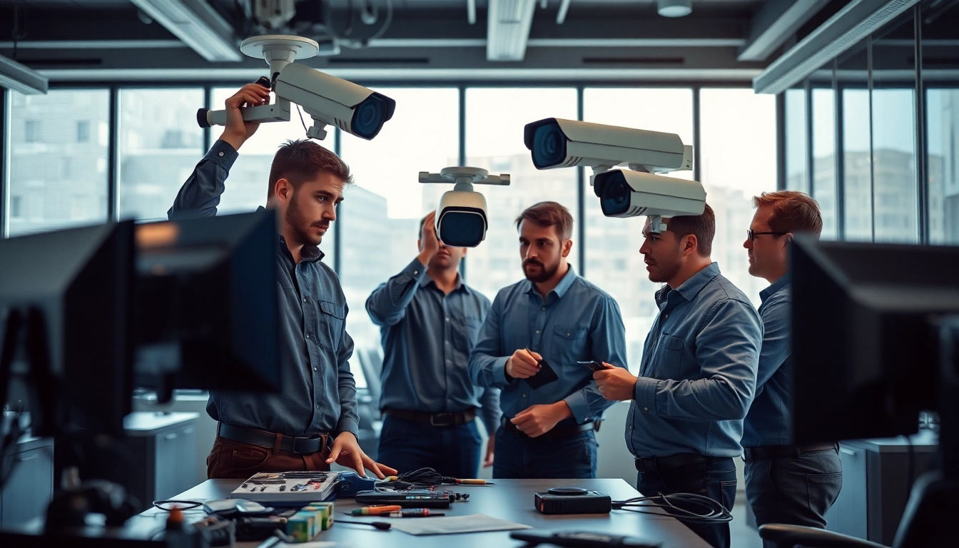 Installing advanced edmonton tech security systems with professional technicians in an office.