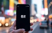 Engage with the 美洽下载 app on a smartphone showcasing its unique interface and vibrant city background.