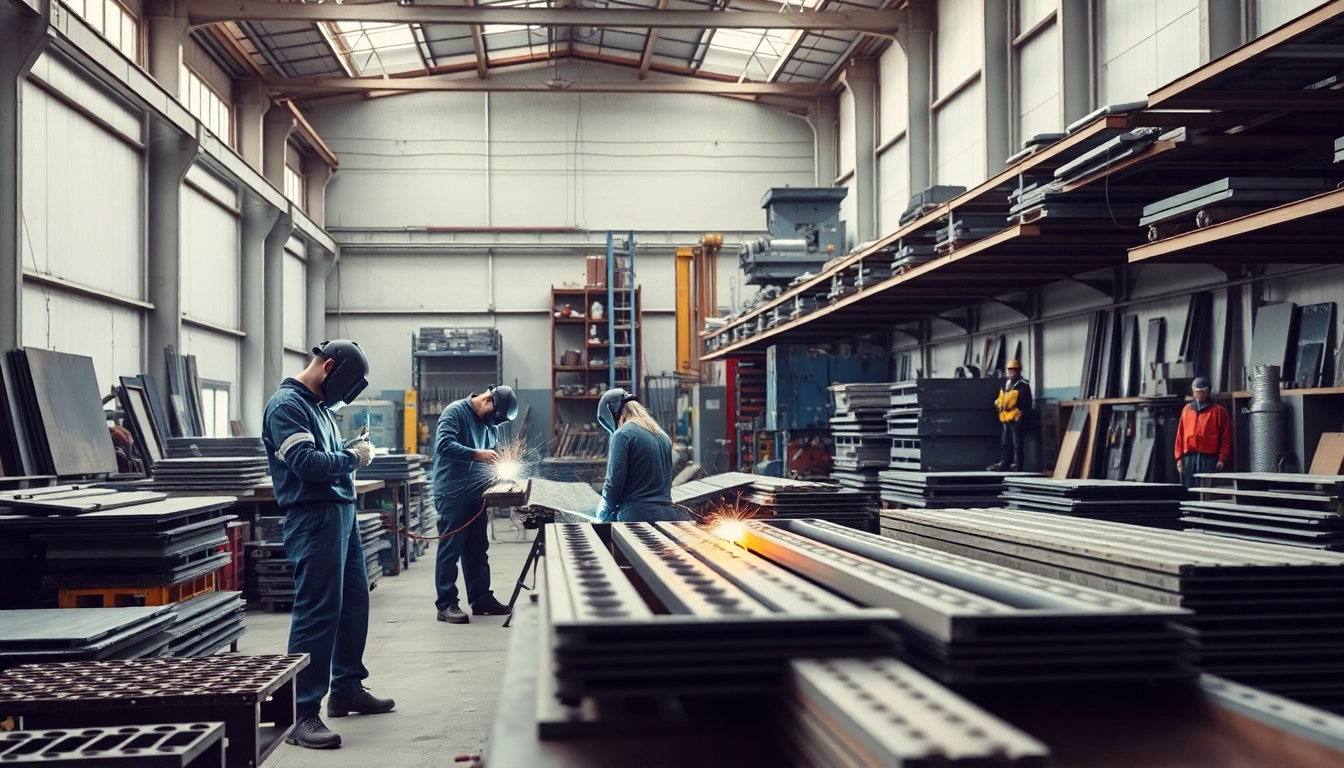 Metal manufacturer Edmonton showcasing skilled artisans in a busy fabrication workshop.