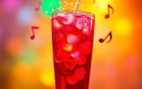 Enjoy 汽水音乐下载 with vibrant soda and musical notes creating a lively atmosphere.