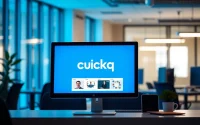 View the quickq下载 interface on a sleek computer screen in a modern workspace, illustrating its user-friendly features.