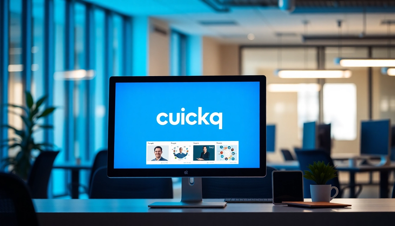 View the quickq下载 interface on a sleek computer screen in a modern workspace, illustrating its user-friendly features.