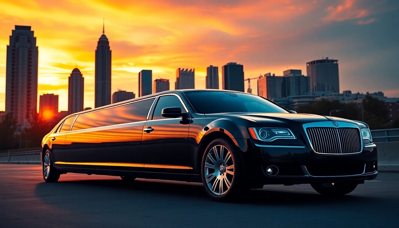 Experience premium car service Atlanta with our luxurious limousine in downtown setting.
