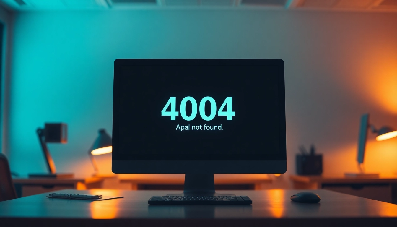 View a 404 Not Found error screen with line電腦版下載 in a modern office setup, highlighting user experience issues.