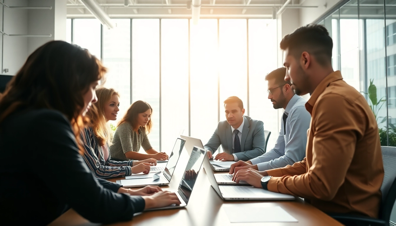 Crisis management consultant collaborating with a diverse team in an office environment.