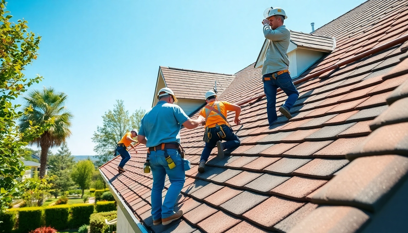 Showcasing residential roof replacement with professionals installing modern roofing materials.
