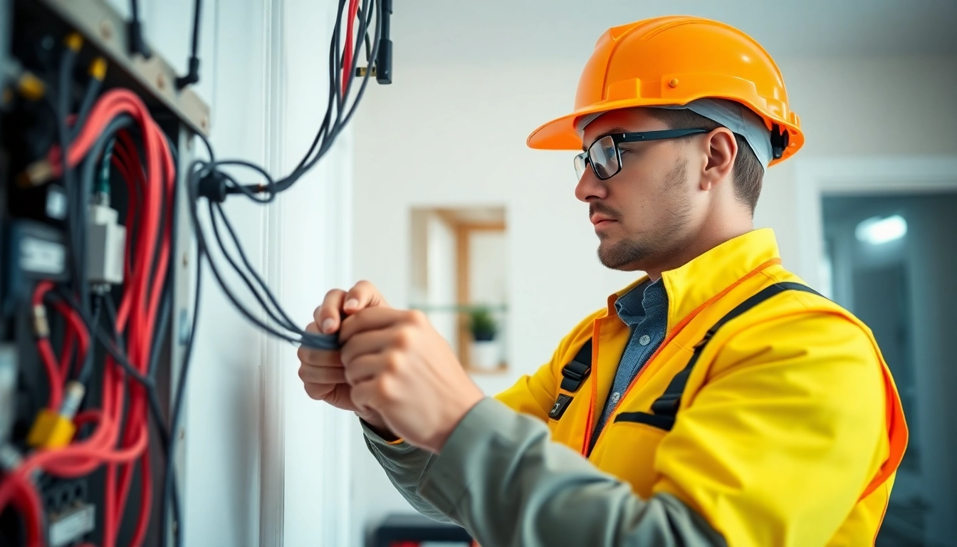 Electrician Clearwater expertly installing wiring in a modern workspace.