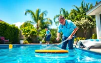 Prominent pool maintenance companies near me showcasing professional services in a pristine residential pool.