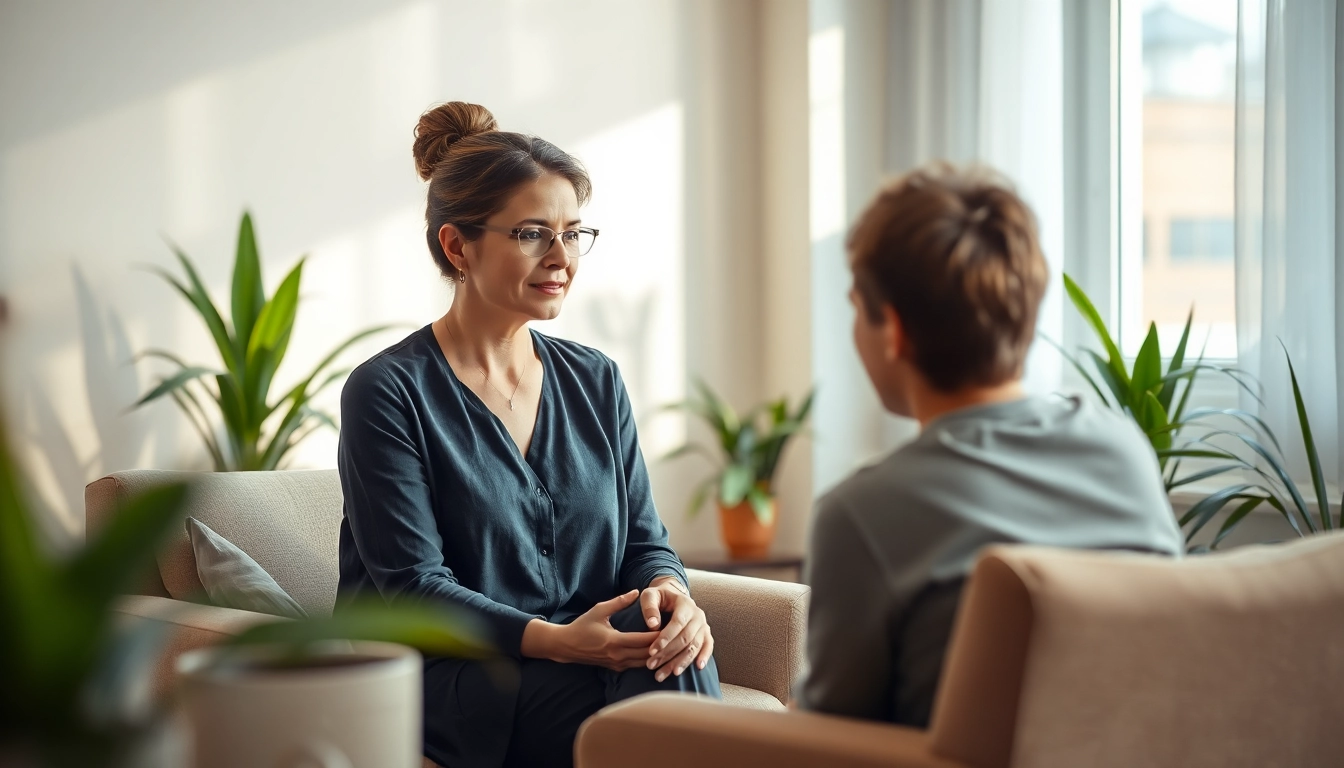 Engaging scene with an attachment theory specialist fostering a supportive client relationship.