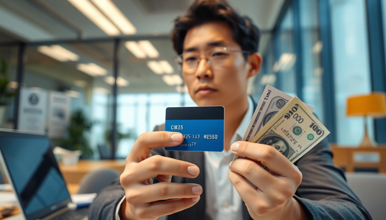 카드깡과 관련된 현금을 들고 있는 사람의 이미지