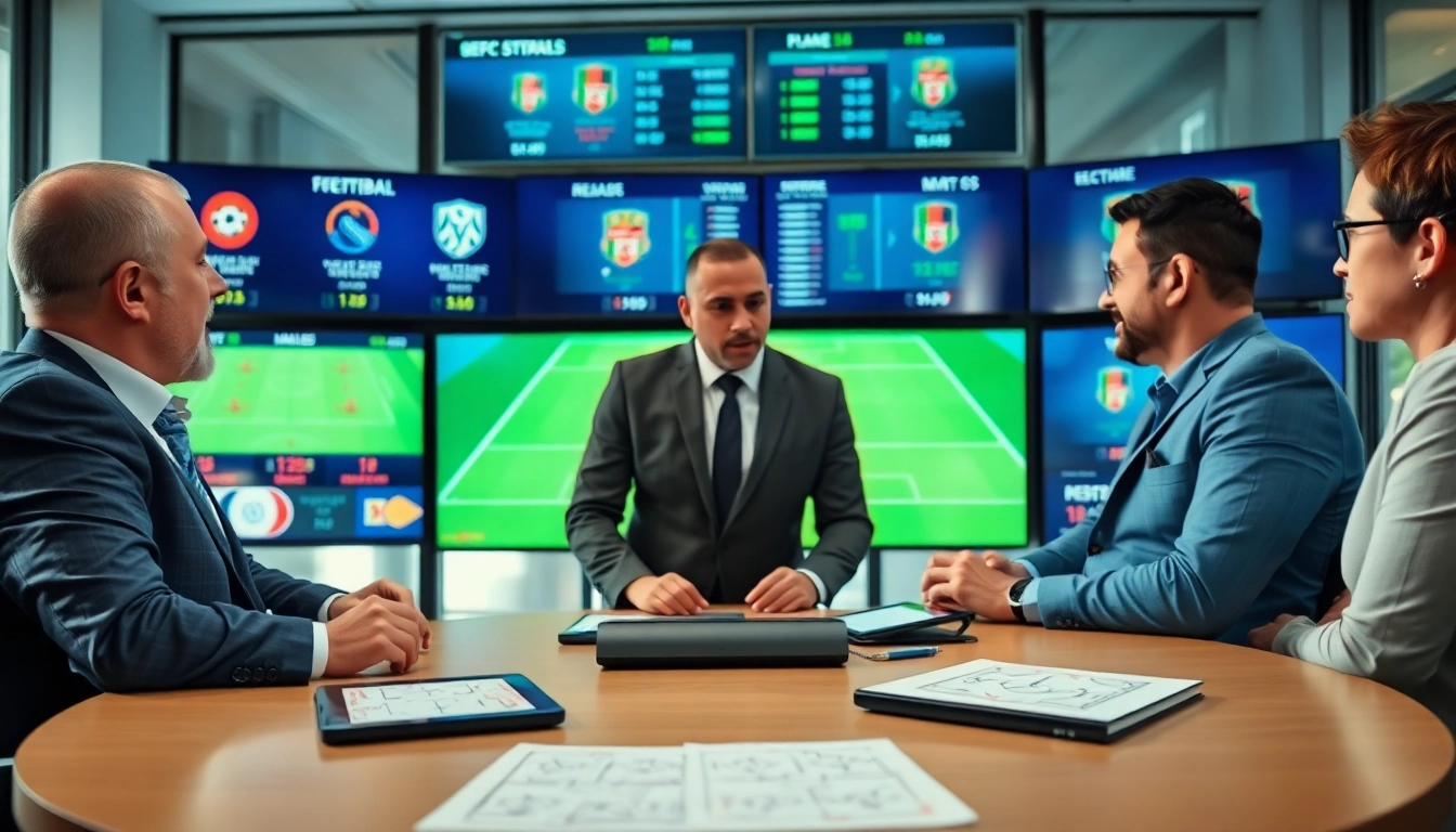 Experts sharing insights on the Legit Football Prediction website in a modern analysis workspace.