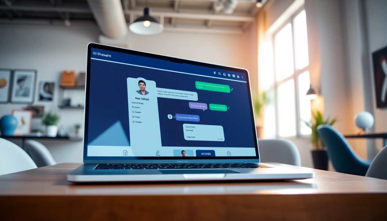 Enhance customer service with a website chatbot on a digital interface in a bright workspace.