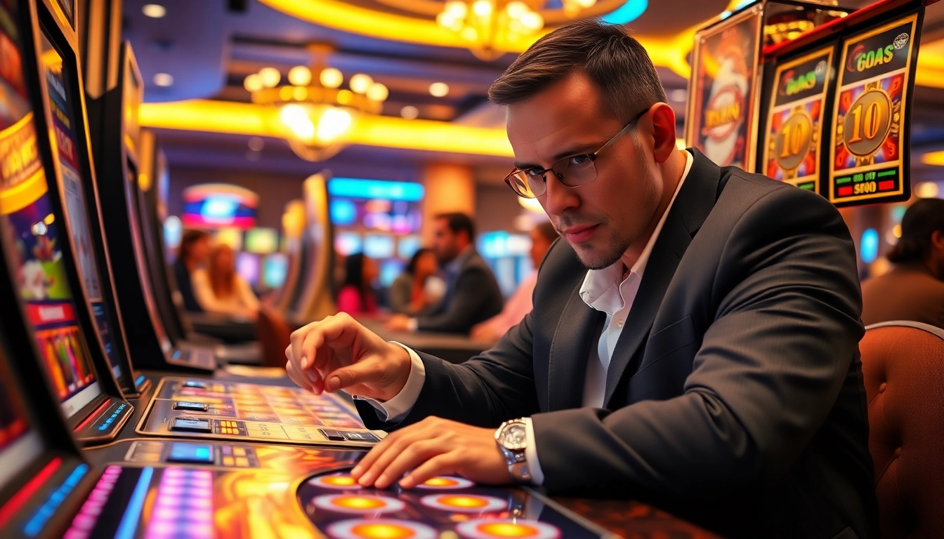 Mainkan luxury111 slot di mesin yang bersinar di kasino dengan suasana penuh semangat.