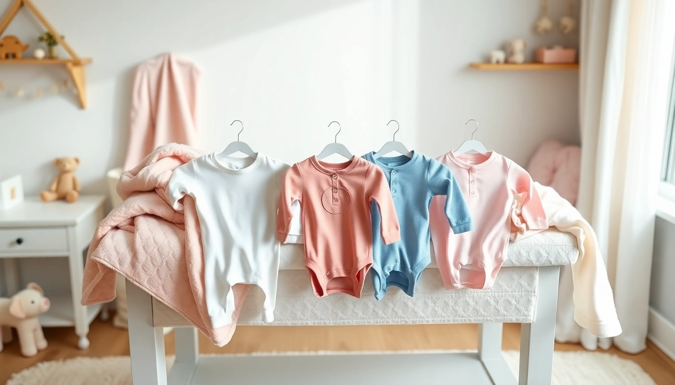 Browse charming newborn baby clothes in a cozy nursery setting.